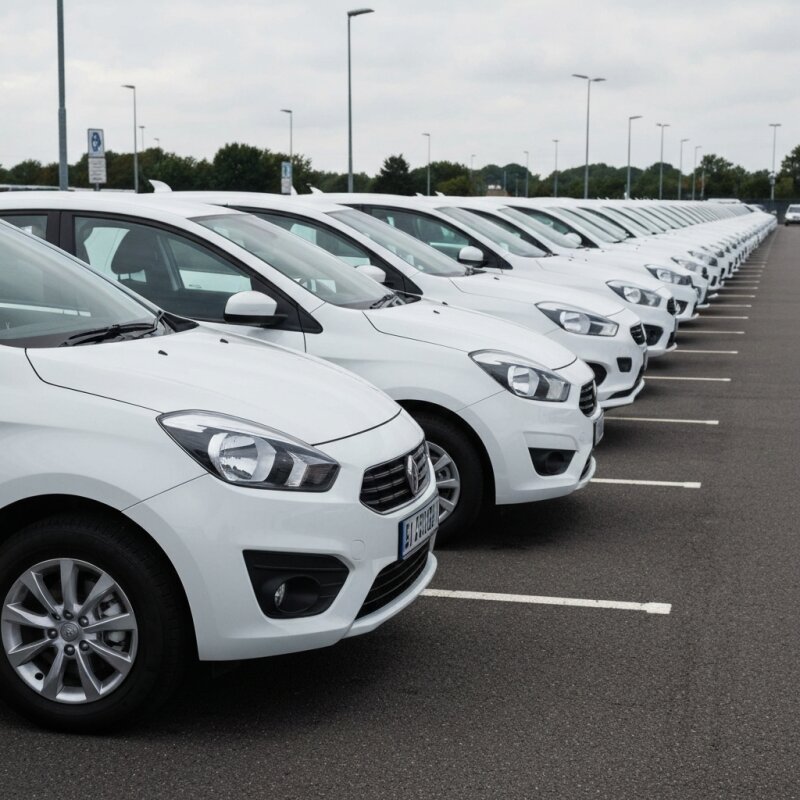 Szereg samochodów z wypożyczalni przeznaczonych na sprzedaż buy-back.