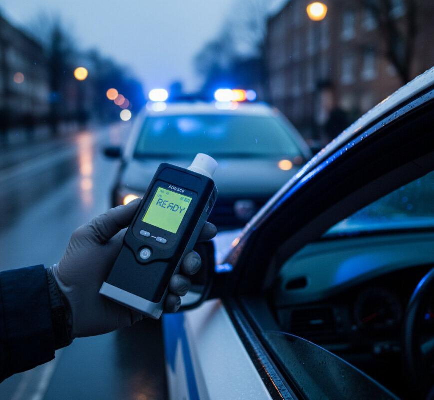 Kontrola trzeźwości kierowcy i badanie alkomatem przez policję