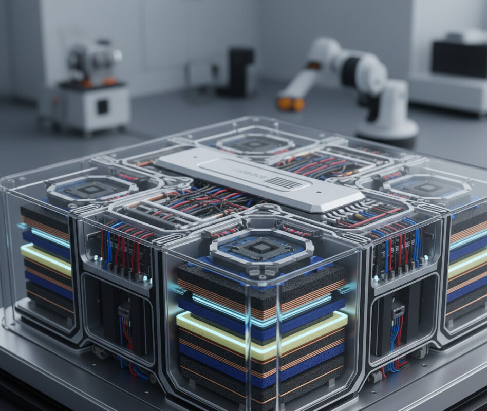 Moduł baterii litowo-jonowej do samochodu elektrycznego.