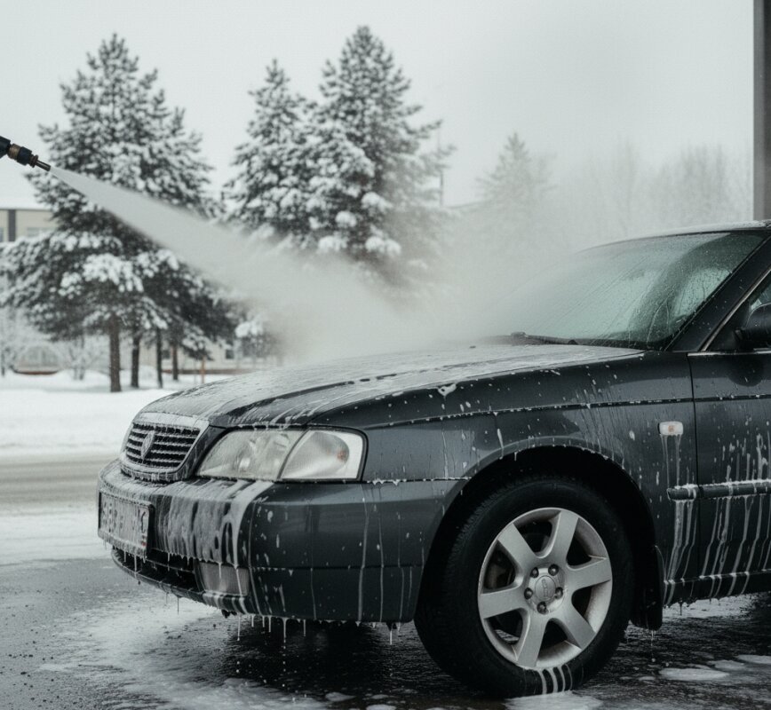 Mycie samochodu myjką ciśnieniową w zimowych warunkach