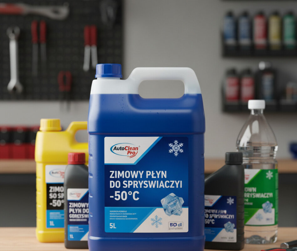 Dolewanie niebieskiego płynu do spryskiwaczy do zbiornika pod maską samochodu.