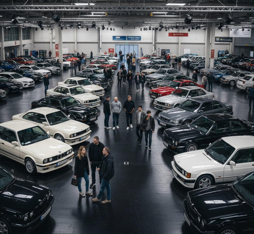 Klasyczne samochody na giełdzie pojazdów.