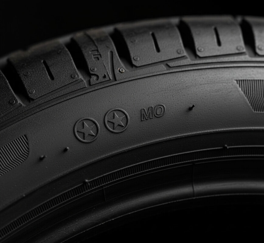 Oznaczenie homologacji producenta na boku opony.