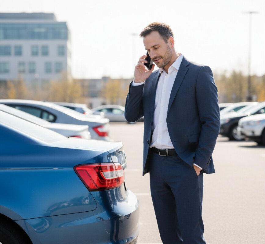 Kierowca zgłaszający szkodę przez telefon.