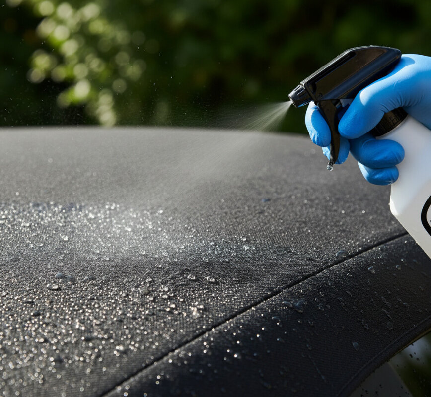 Krople wody na dachu kabrioletu, impregnacja.