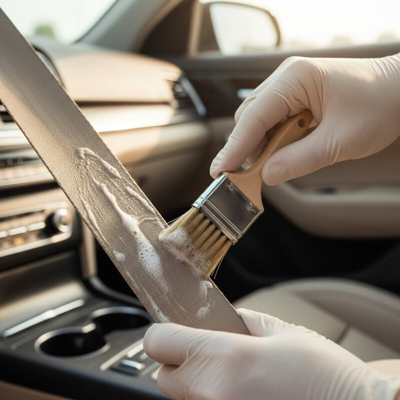 Czyszczenie pasów bezpieczeństwa w samochodzie.