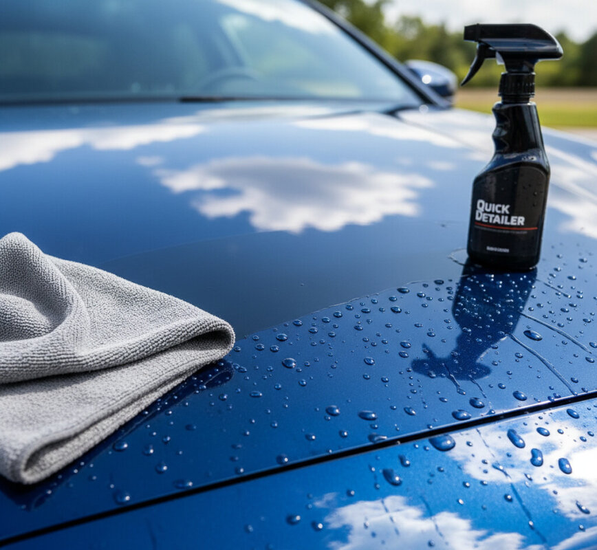 Nabłyszczanie lakieru szmatką z mikrofibry i Quick Detailerem.