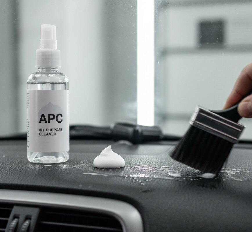 Czyszczenie plastikowych elementów wnętrza pędzelkiem i środkiem APC.