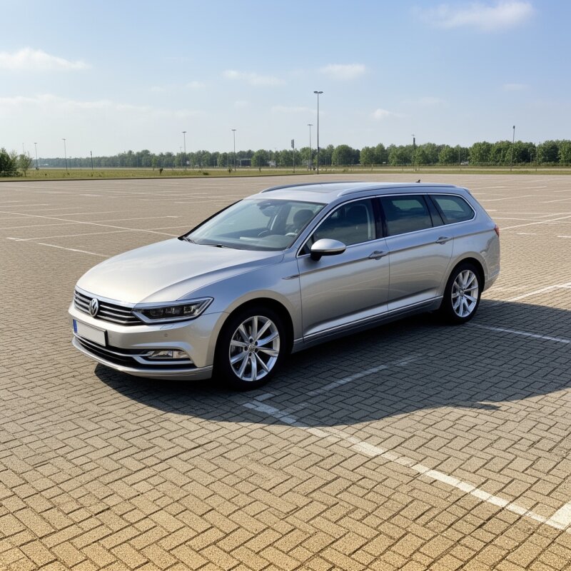 Zaparkowany samochód na dużym parkingu w słoneczny dzień
