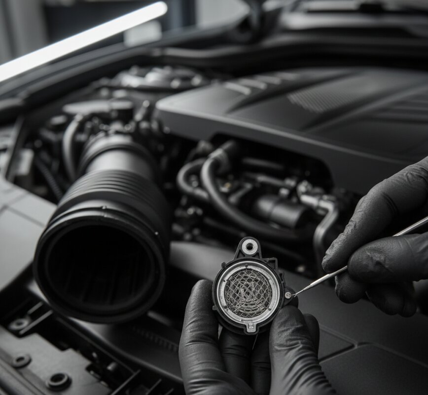 Mechanik trzymający czujnik przepływomierza powietrza MAF.