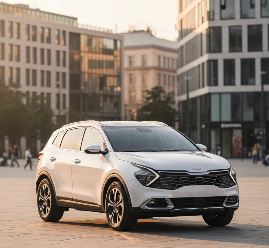 Używana Kia Sportage czwartej generacji na drodze asfaltowej.