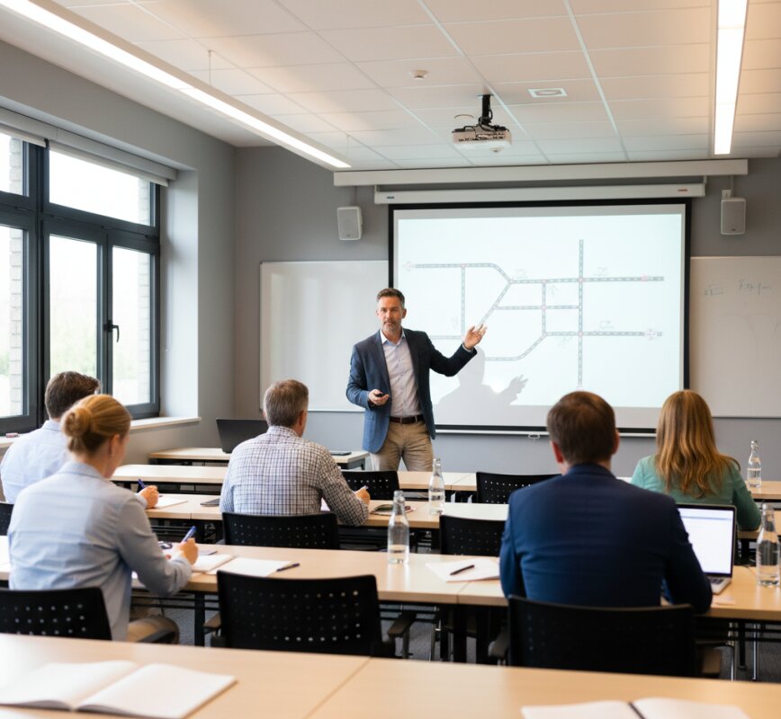 Sala wykładowa podczas kursu redukującego punkty karne dla kierowców.