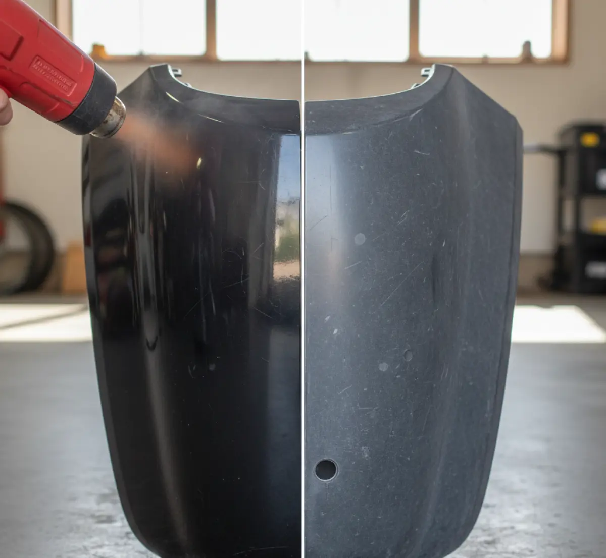 Jak odnowić wyblakłe plastiki zewnętrzne? Użyć opalarki czy czernidła?