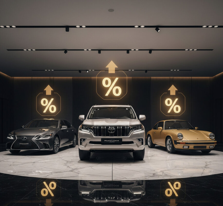 Luksusowe samochody Toyota i Porsche o niskiej utracie wartości.