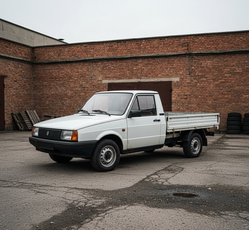 Biały Polonez Truck pod magazynem.