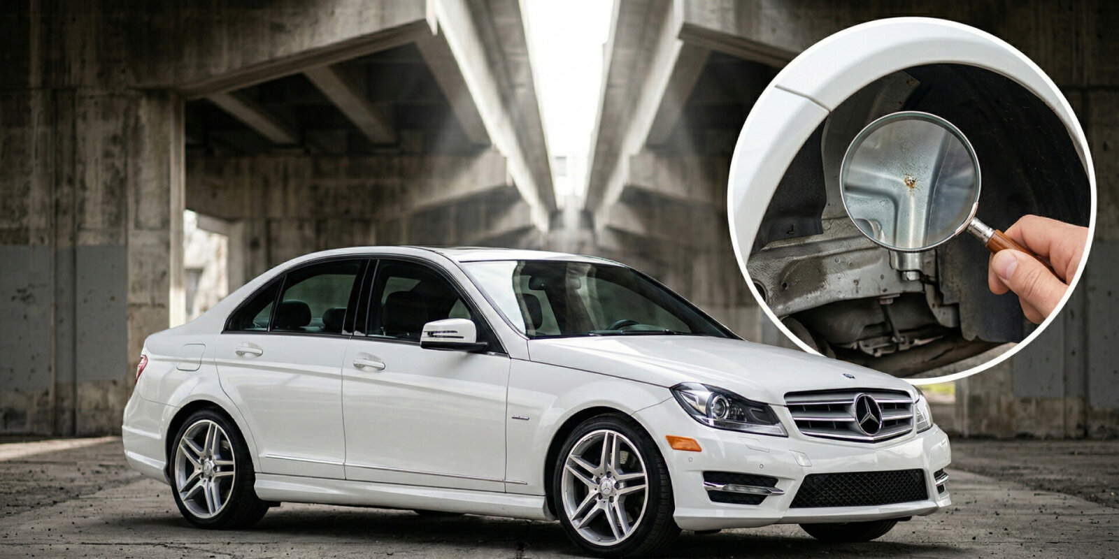 Biały Mercedes-Benz Klasy C W204 na parkingu.