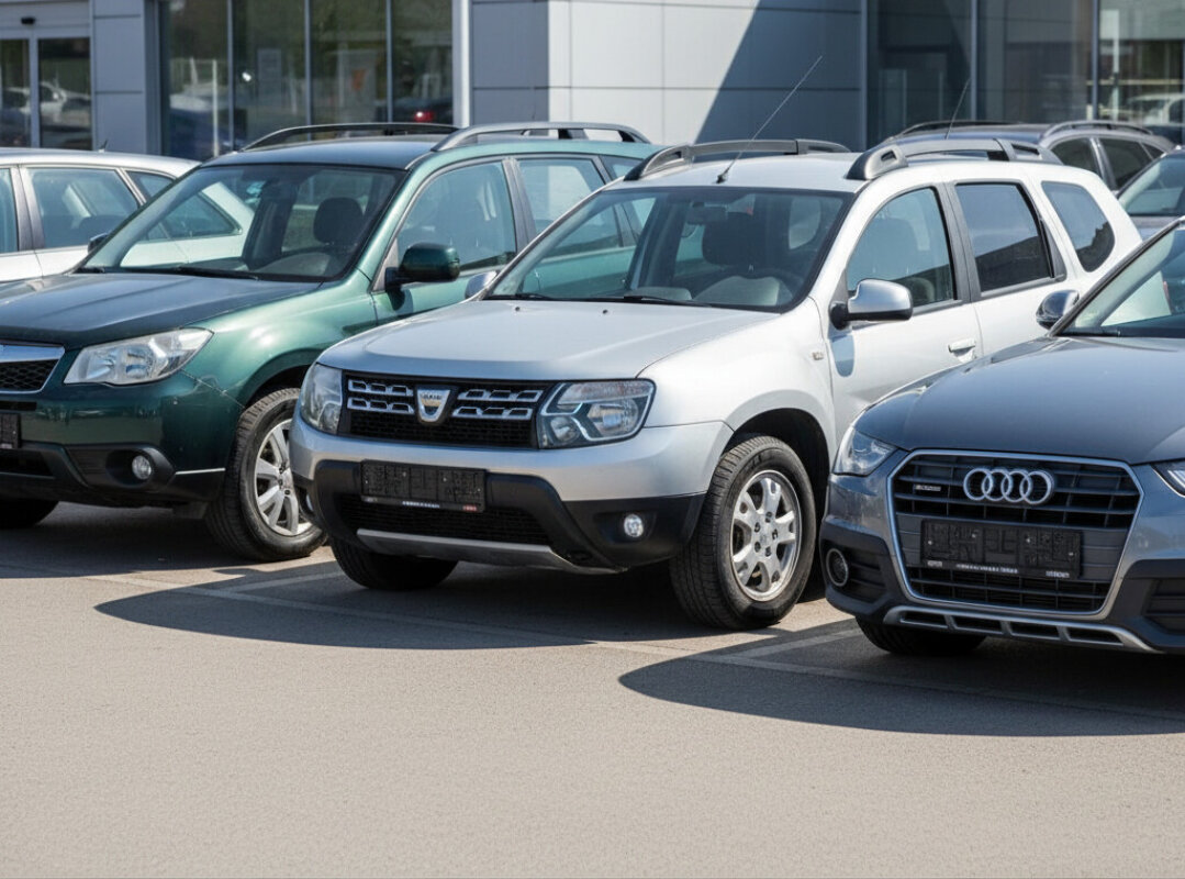 Używane SUV-y 4x4 na placu dilerskim.