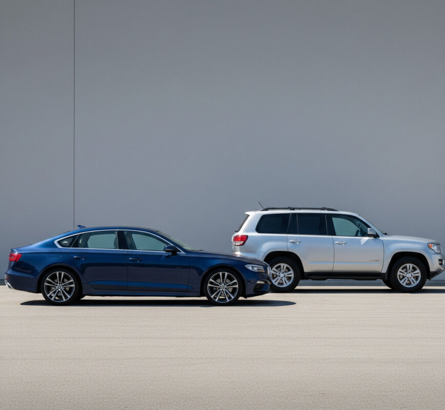 Sylwetka sedana i SUV-a porównana pod kątem aerodynamiki.
