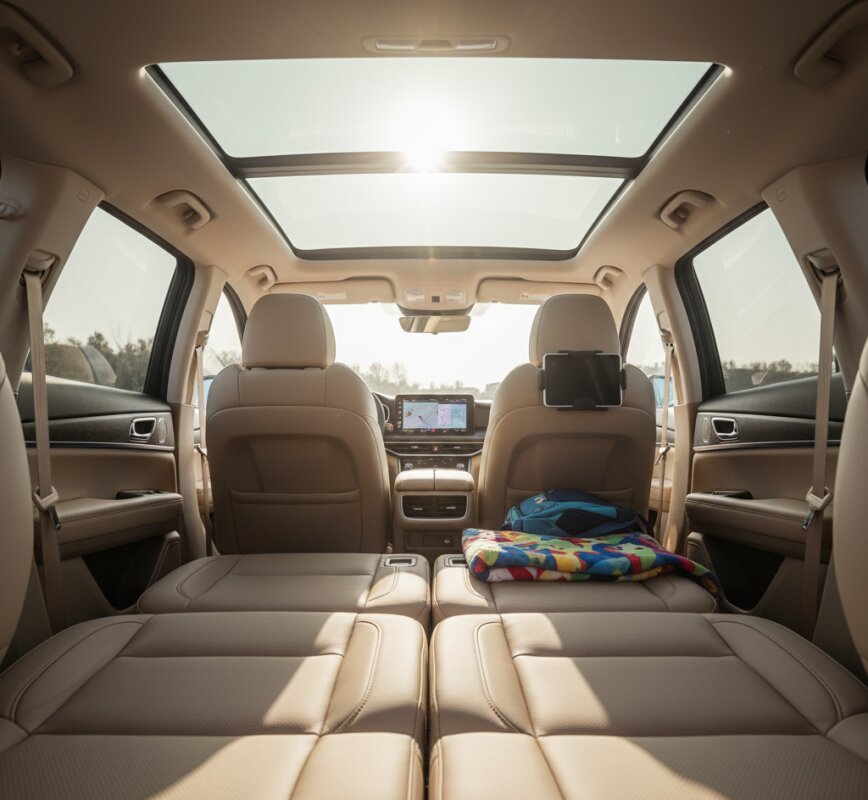 Wnętrze nowoczesnego 7-osobowego vana dla dużej rodziny.