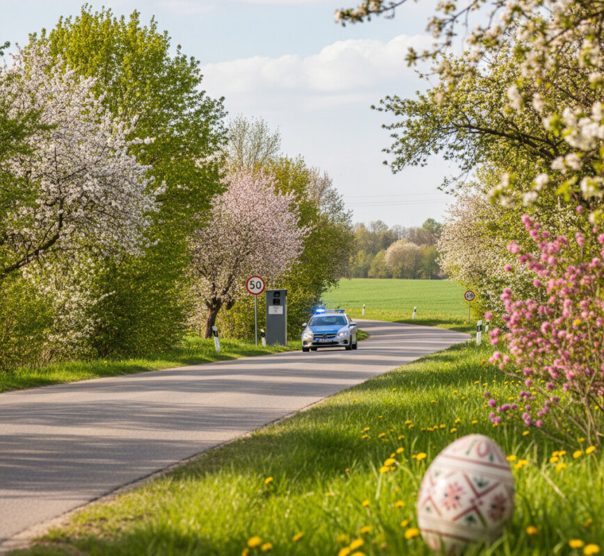 Policyjny radiowóz i kontrola prędkości na drodze.