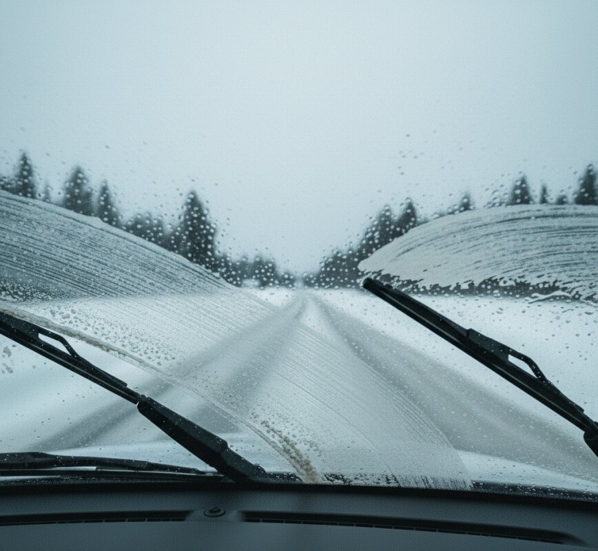 Zamarznięta dysza spryskiwacza uniemożliwia prawidłowe czyszczenie szyby samochodowej