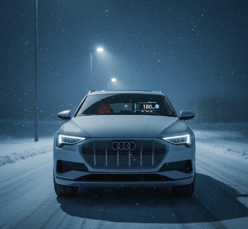 Ładowanie samochodu elektrycznego w zimowej scenerii