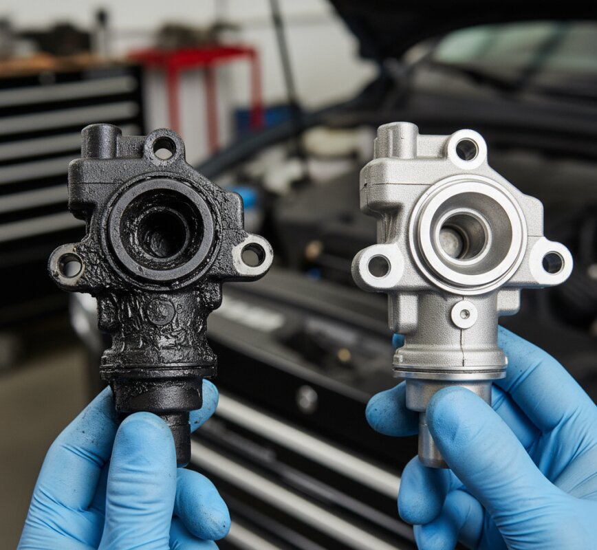 Porównanie zabrudzonego nagarem i czystego zaworu EGR.